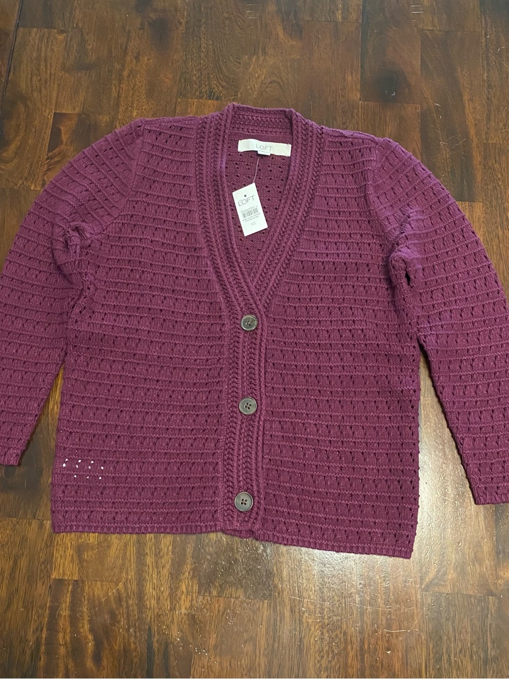 NWT LOFT Crochet Knit Button-Front Cardigan - Berry Plum